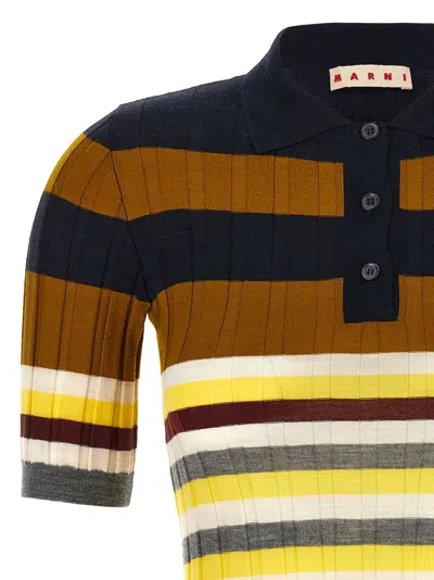 Marni Ribbed Texture Wool Polo Shirt In Multi