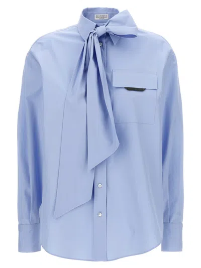 Brunello Cucinelli Bow Pocket Long Sleeve Shirt In Blue