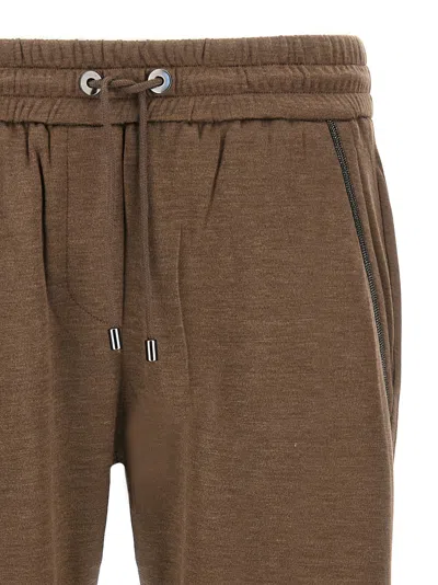 Brunello Cucinelli Cotton-silk Blend Joggers With Side Monile Detail In Brown