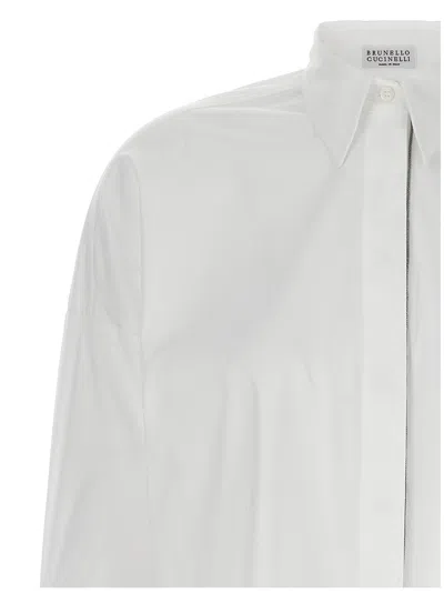 Brunello Cucinelli Oversized White Shirt With Monile Detail In Cotton Blend Woman In White