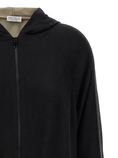 Brunello Cucinelli Shiny Trims Hoodie In Black