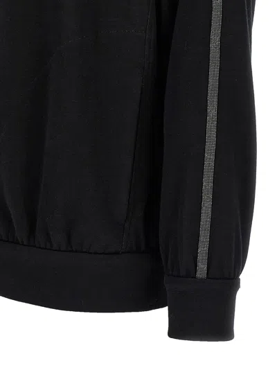 Brunello Cucinelli Shiny Trims Hoodie In Black
