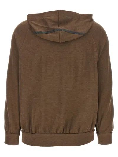 Brunello Cucinelli Brown Sweatshirt With Fixed Hood And Monil Detail On The Sleeve
