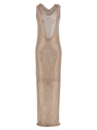 Self-portrait Silver Rhinestone Drape Maxi Dresses Silver In Neutral
