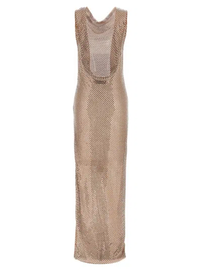 Self-portrait Silver Rhinestone Drape Maxi Dresses Silver In Neutral