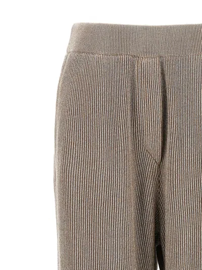 Brunello Cucinelli Loose Flared Trousers In Sparkling Twill Linen With Monile In Brown