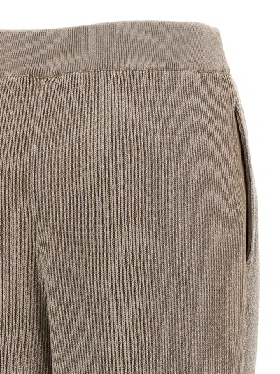 Brunello Cucinelli Loose Flared Trousers In Sparkling Twill Linen With Monile In Brown