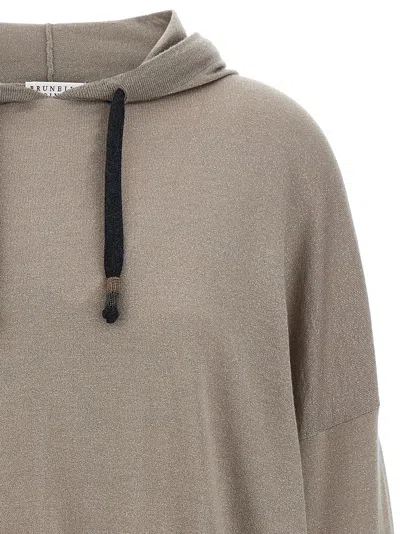 Brunello Cucinelli Wool And Silk Blend Hoodie In Gray