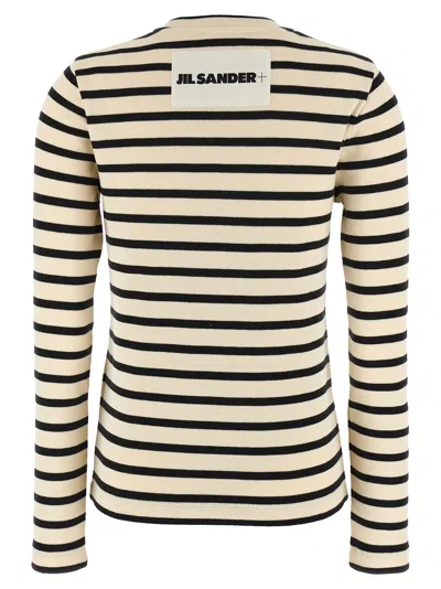 Jil Sander Fine Ribbed Off-white And Black Crew Neck Sweater