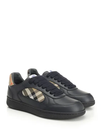 Burberry Indigo Blue Leather And Check Sneaker Terrace