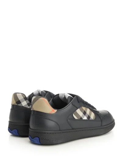 Burberry Indigo Blue Leather And Check Sneaker Terrace