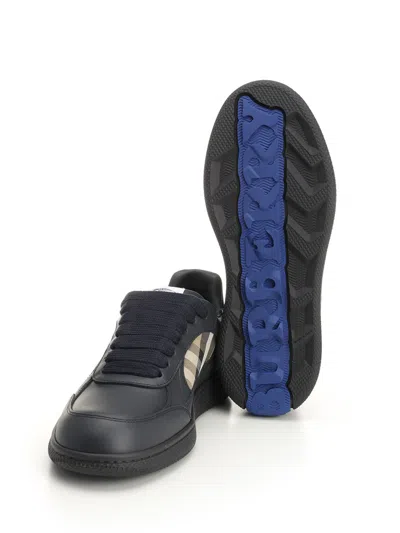 Burberry Indigo Blue Leather And Check Sneaker Terrace