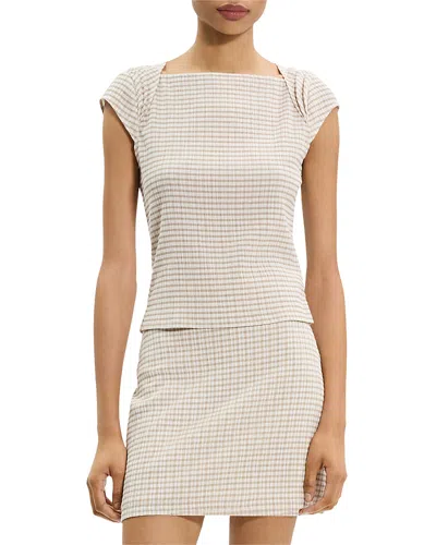 Theory Gingham Crinkle Cap Sleeve Top