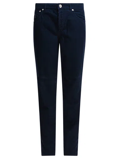 Brunello Cucinelli Corduroy Trousers With Belt Loops And Pockets In Blue