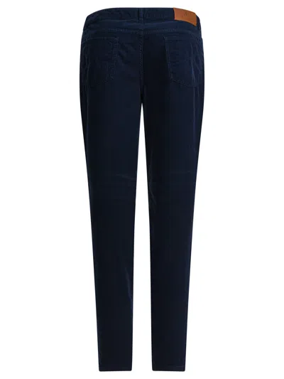 Brunello Cucinelli Corduroy Trousers With Belt Loops And Pockets In Blue