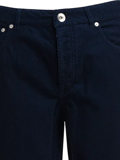 Brunello Cucinelli Corduroy Trousers With Belt Loops And Pockets In Blue