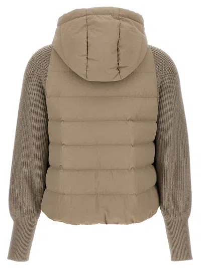 Brunello Cucinelli Two-material Puffer Jacket Casual Jackets And Parka Beige In Brown
