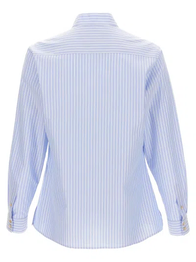 Valentino Cotton Shirt With Striped Pattern And Embroidered Motif In Blue