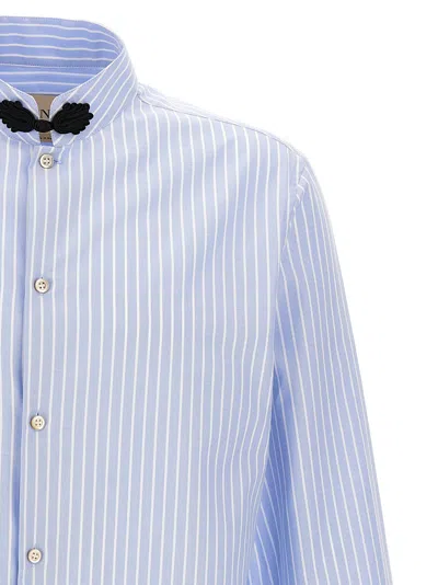 Valentino Cotton Shirt With Striped Pattern And Embroidered Motif In Blue