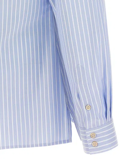 Valentino Cotton Shirt With Striped Pattern And Embroidered Motif In Blue