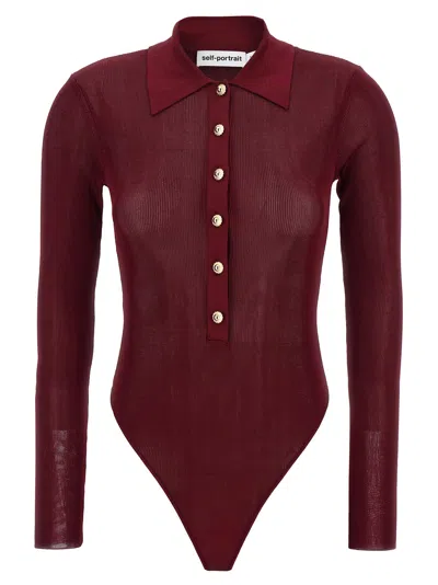 Self-portrait Self Portrait Women Burgundy Viscose Knit Long-sleeved Bodysuit In Burgundy