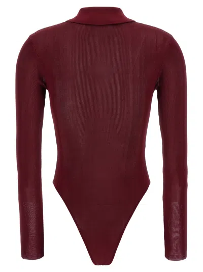 Self-portrait Self Portrait Women Burgundy Viscose Knit Long-sleeved Bodysuit In Burgundy