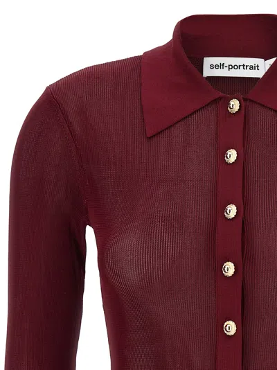 Self-portrait Self Portrait Women Burgundy Viscose Knit Long-sleeved Bodysuit In Burgundy