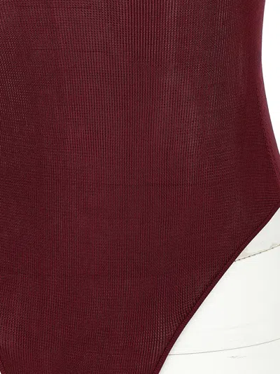 Self-portrait Self Portrait Women Burgundy Viscose Knit Long-sleeved Bodysuit In Burgundy