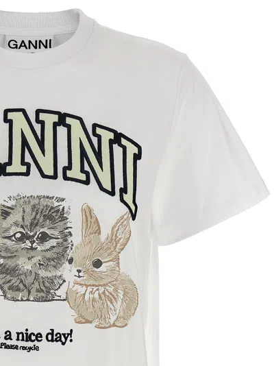 Ganni White Crewneck T-shirt With Maxi Logo On The Front
