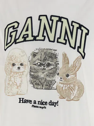 Ganni White Crewneck T-shirt With Maxi Logo On The Front