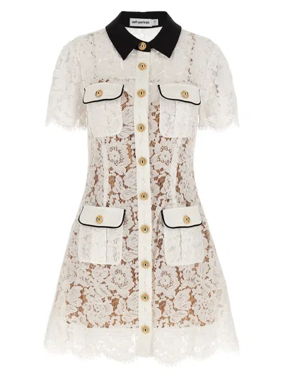 Self-portrait Delicate Lace Dress With Structured Pockets In White