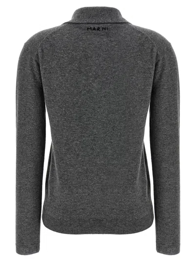 Marni Virgin Wool Cardigan With Contrasting Collar In Gray