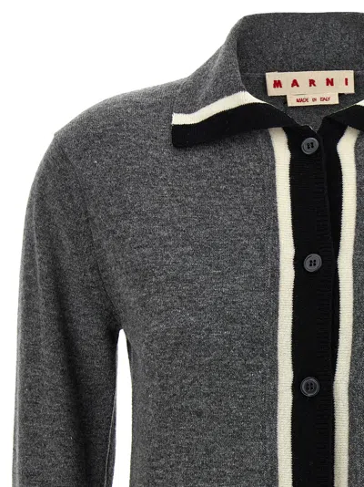 Marni Virgin Wool Cardigan With Contrasting Collar In Gray