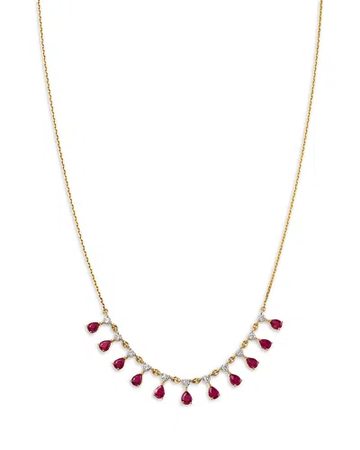 Bloomingdale's Fine Collection Ruby & Diamond Droplet Station Necklace In 14k Yellow Gold, 18