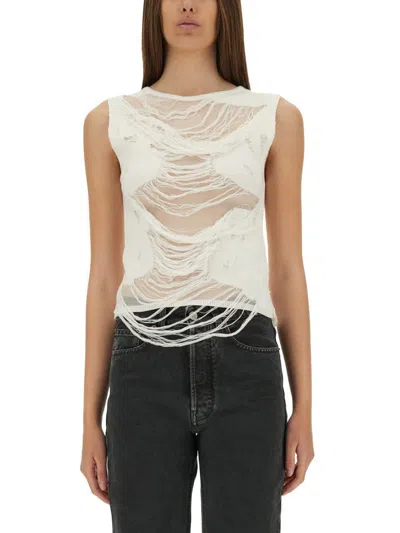 Mm6 Maison Margiela Mm6 By Maison Margiela Layered Distressed Fabric Sleeveless Top In White