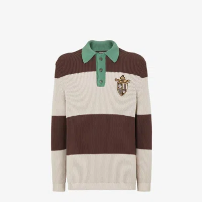 Fendi Striped Cotton Polo Shirt In Multi