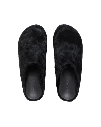 Marni Fussbet Fur Mules In Black