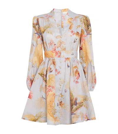 Zimmermann Ascension Linen Plunge Mini Dress In White