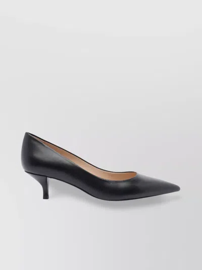 Stuart Weitzman Pointed Toe Leather Kitten Heel Pumps