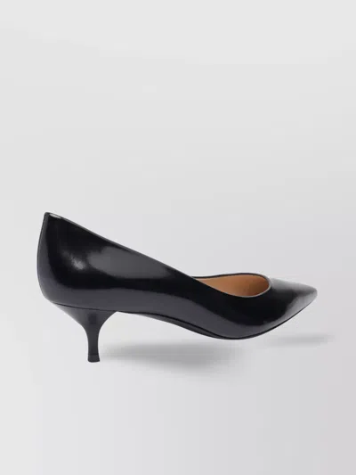 Stuart Weitzman Pointed Toe Leather Kitten Heel Pumps