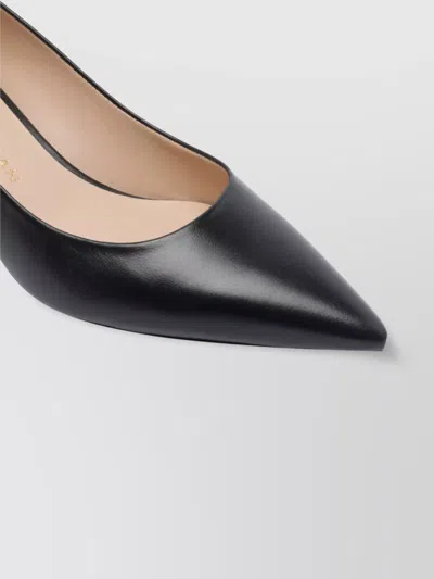 Stuart Weitzman Pointed Toe Leather Kitten Heel Pumps