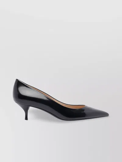 Stuart Weitzman Pointed Toe Leather Kitten Heel Pumps