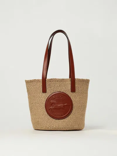 Chloé Chloe Women Raffia Large Horse Medal Bucket Bag In Brown