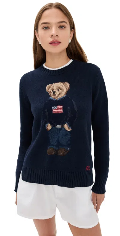 Polo Ralph Lauren Polo Bear Intarsia Cotton And Linen Sweater In Blue