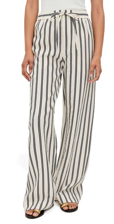 Polo Ralph Lauren Nylon Crinkle Wide Leg Pants Stripe White Black