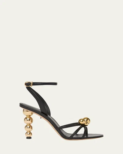 Ferragamo Karina Strappy Spheres Ankle-strap Sandals In Black