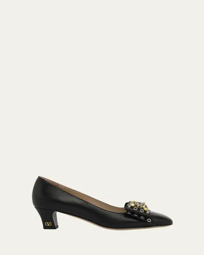 Valentino Garavani Bowow Pump In Kidskin With Studs 45mm Woman Black 40