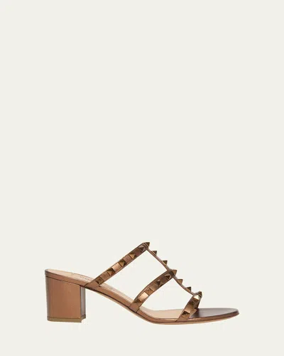 Valentino Garavani Studded Block Heel Leather Sandals In Neutral