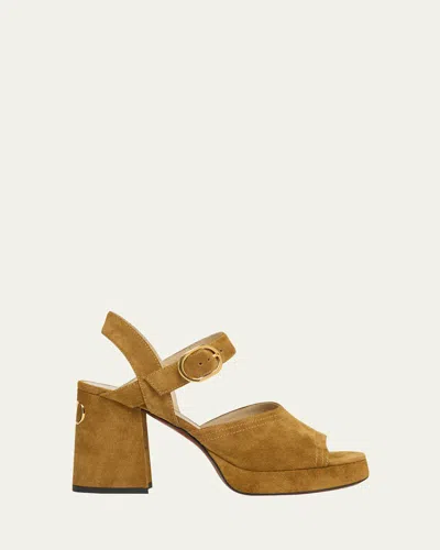 Valentino Garavani Mustard Suede Vlogo Signature Sandals In Animal Print