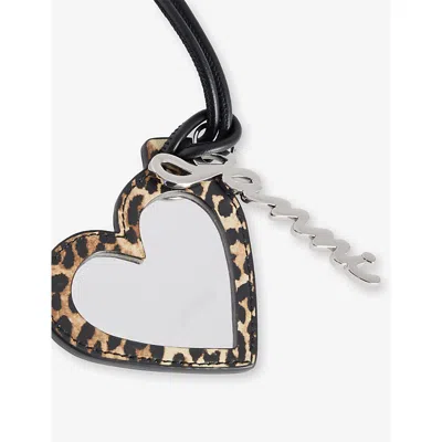 Ganni Heart-shaped Mirror With Leopard Print In Black
